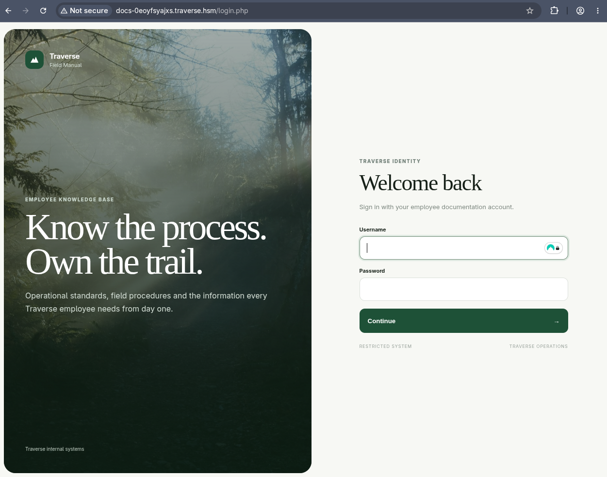 Traverse documentation login page