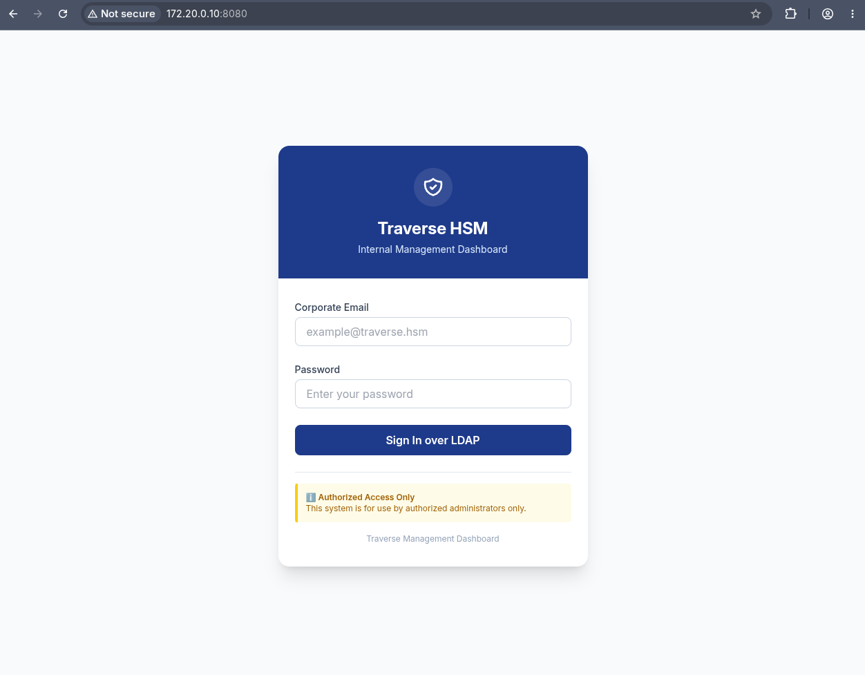 Management dashboard login with LDAP authentication